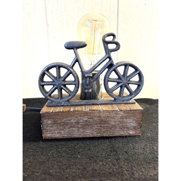 Rustic Industrial Bicycle Desk Lamp Edison Bulb Accent Light Farmhouse Decor - Picture 1 of 8